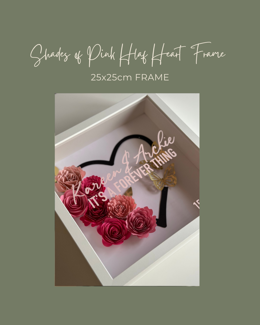 Shades of Pink Half Heart Flower Frame - 25x25cm