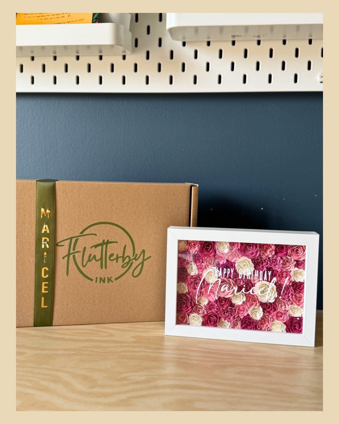 Shades of pink and off white Flower Frame - 13x18cm