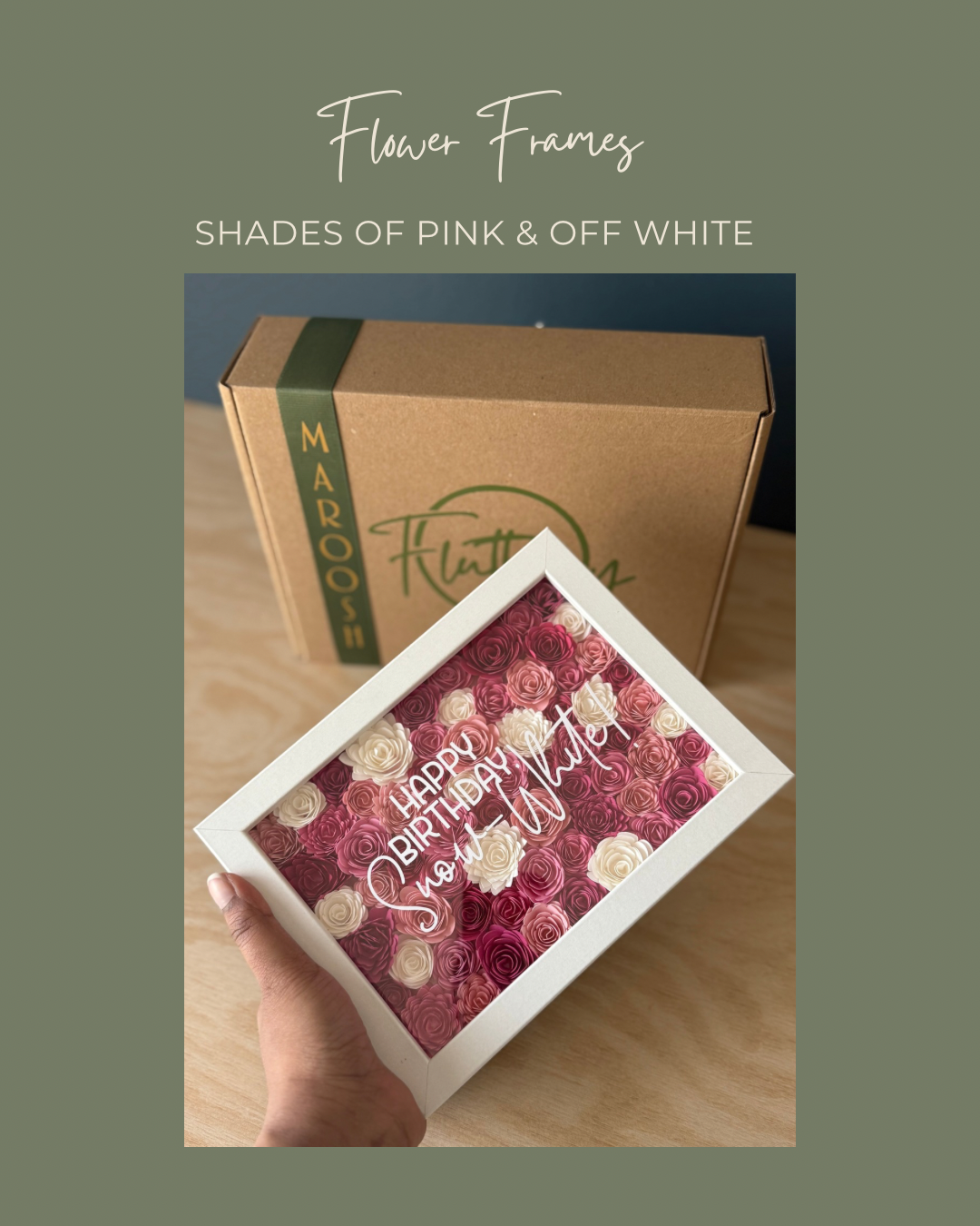 Shades of pink and off white Flower Frame - 13x18cm