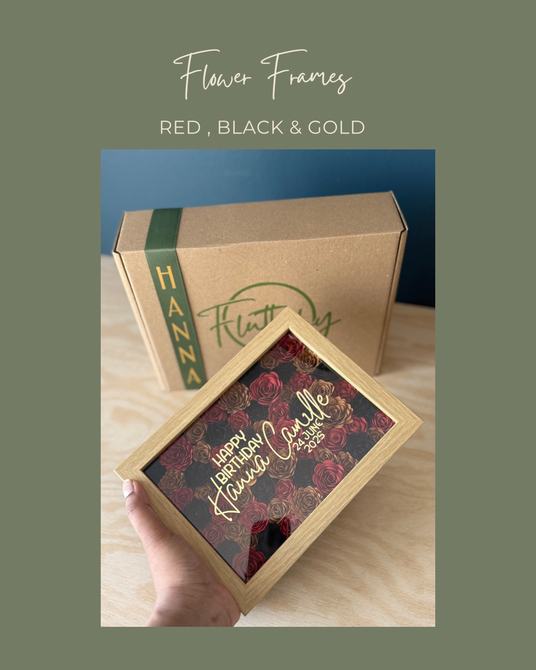 Red, Black & Gold Flower Frame - 13x18cm