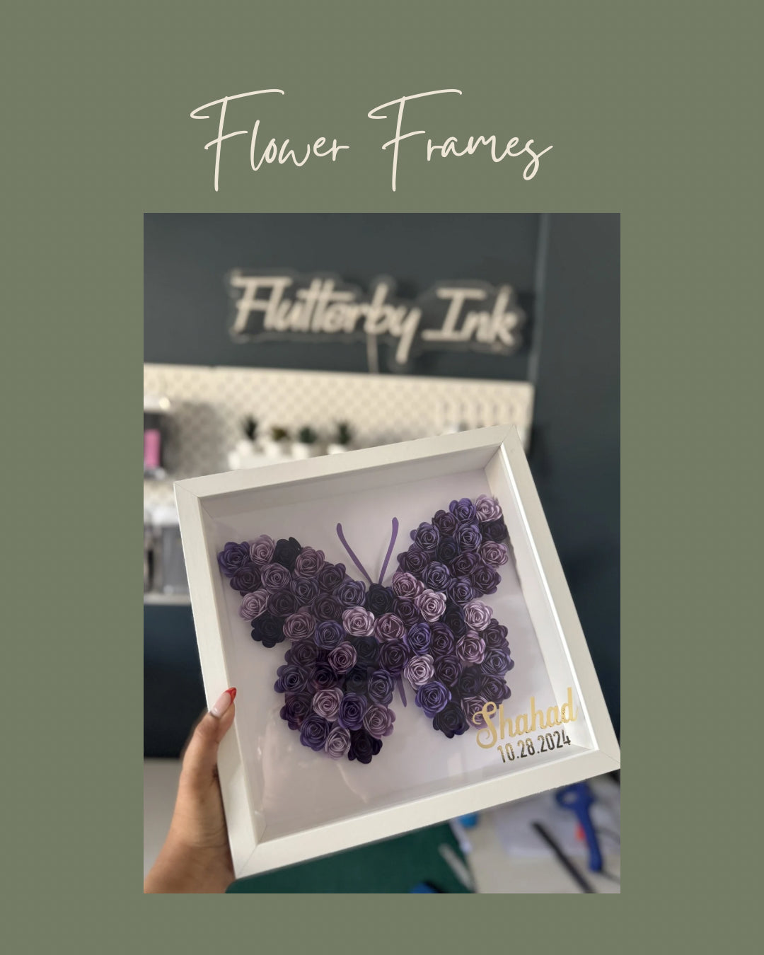 Shades of Purple Butterfly Flower Frame - 25x25cm