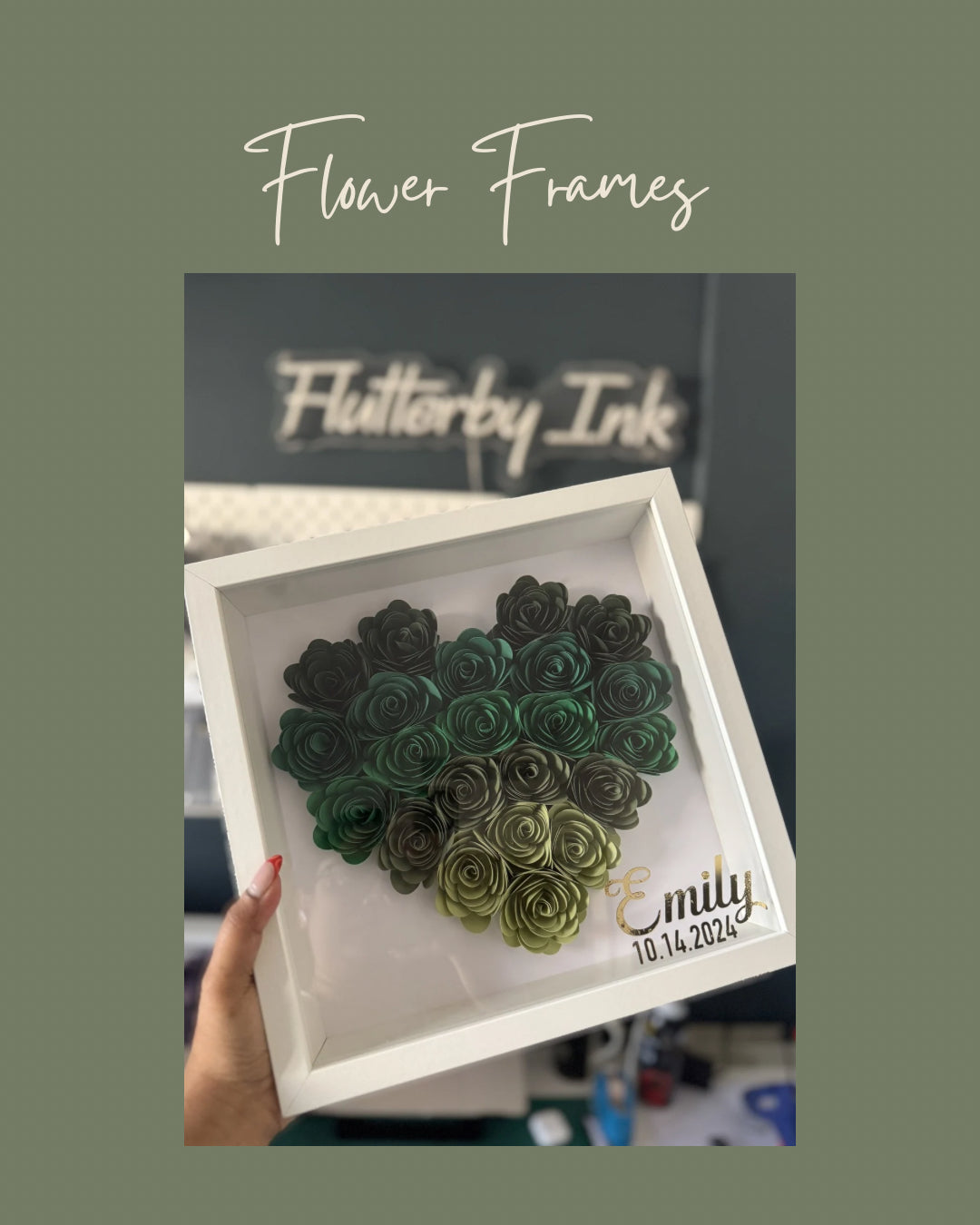 Shades of Green Heart Frame - 25x25cm