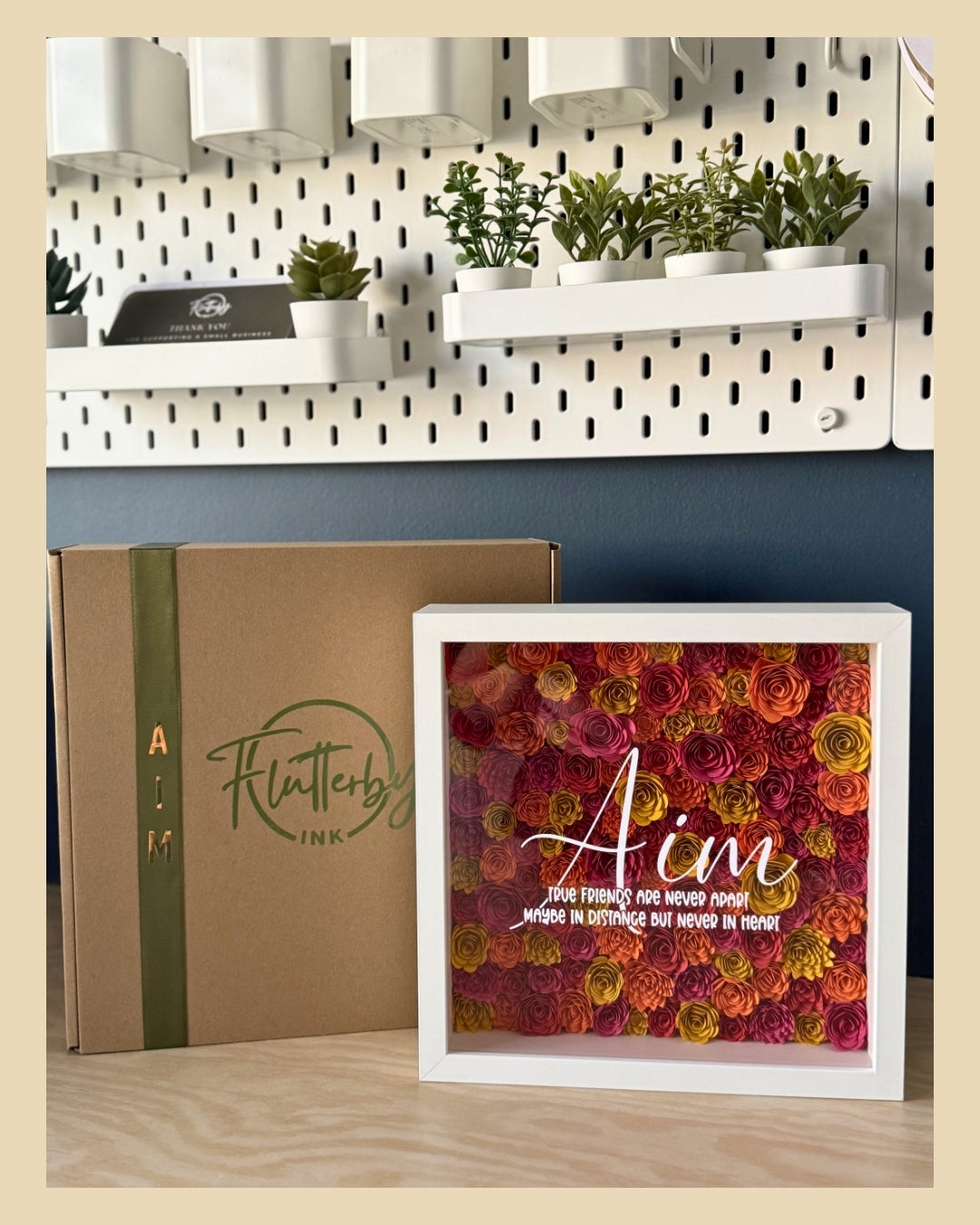 Shades of Hot Pink, Orange and Yellow Flower Frame - 25x25cm