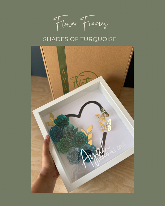 Shades of Turquoise Half Heart Flower Frame - 25x25cm