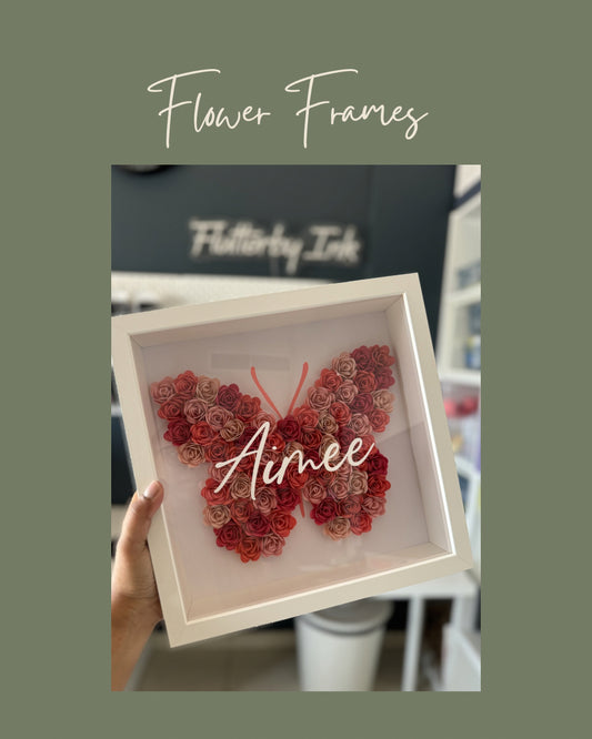 Shades of Hot Pink & Peach Butterfly Flower Frame - 25x25cm