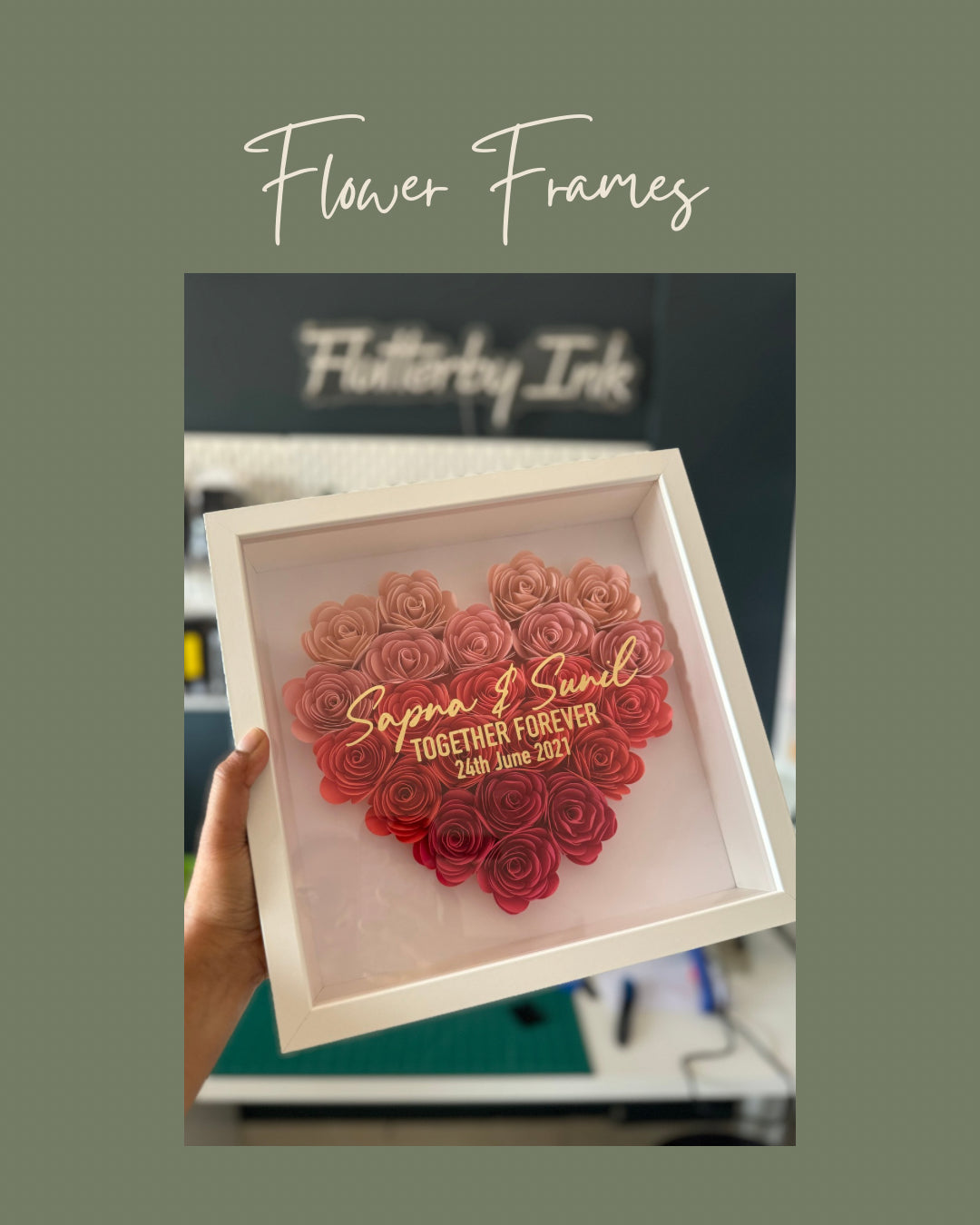 Shades of Hot Pink & Peach Heart Frame - 25x25cm