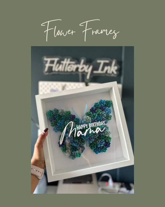 Shades of Turquoise Butterfly Flower Frame - 25x25cm